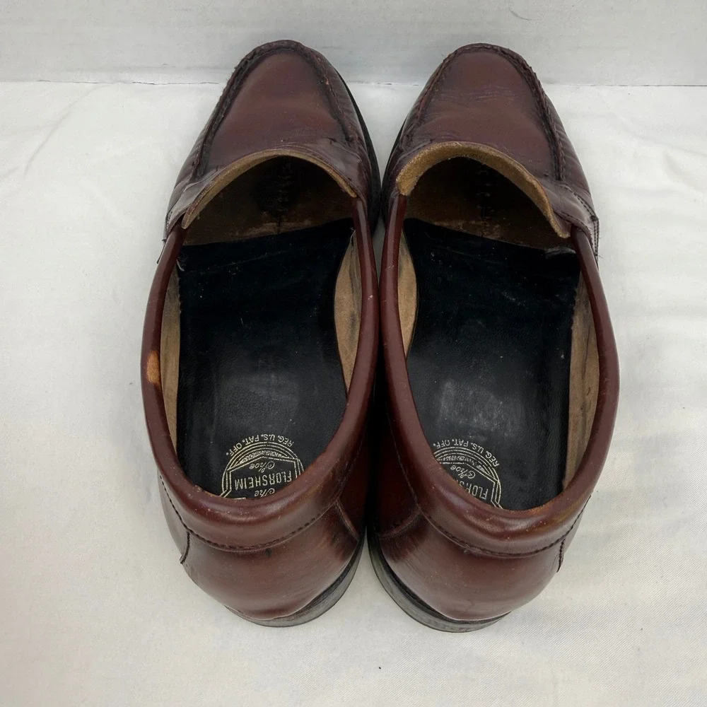 Florsheim Mens Burgundy Leather Penny Loafers Moc Toe Dress Shoes 9D 11946